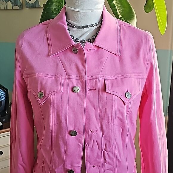 Pink stretch denim style jacket size 6 - Picture 1 of 9